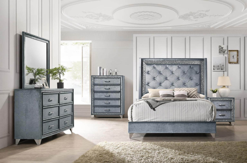 King Bed Set, King Pillow Top Mattress & Gray Living Room Set.